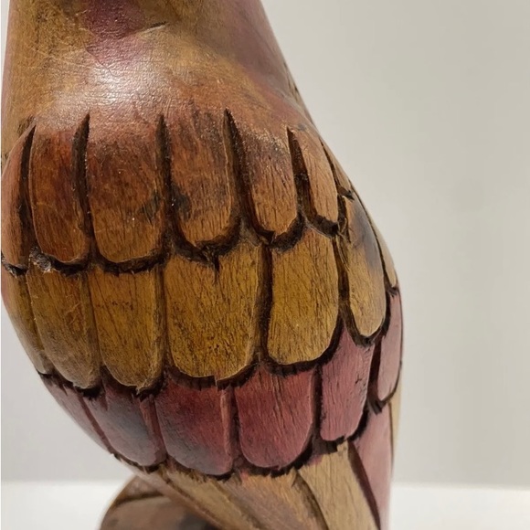 Hand-Carved Wooden Bird Sculpture 14.5" Tribal Style Hawk Figurine Decor - Picture 4 of 10